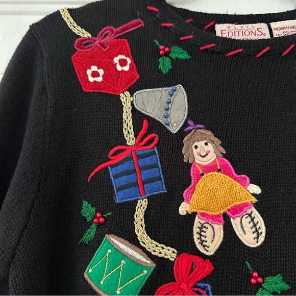 Vintage 90s Basic Editions Embroidered Christmas Novelty Sweater Medium - Picture 8 of 13